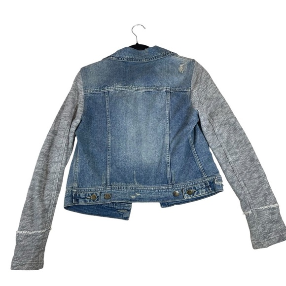 Free people distressed denim jean jacket womens small grunge soft sleeves - Picture 2 of 11